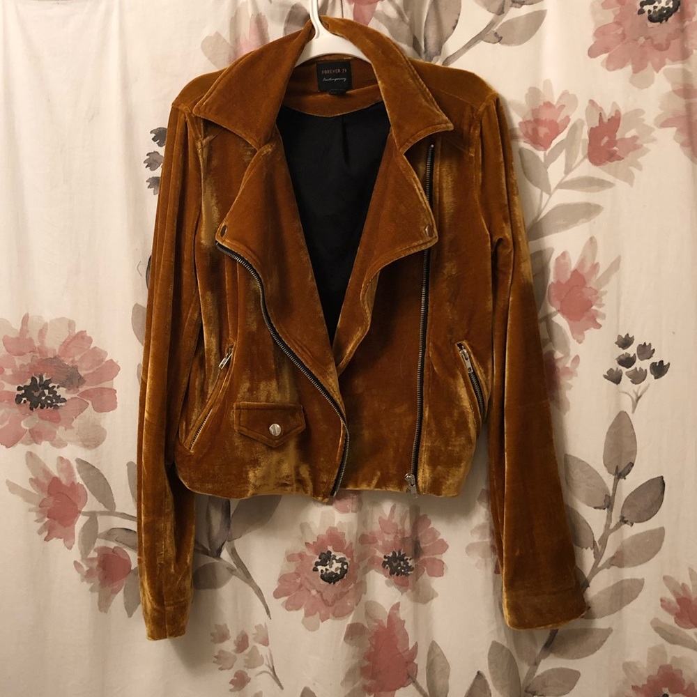 Forever 21 yellow velvet moto jacket